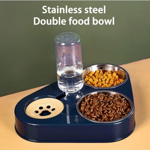 3 in 1 Dog Feeder Bowl with Dog Water Bottle Cat Automatic Drinking Bowl Cat Food Bowl Pet Stainless Steel Double 3 Bowls