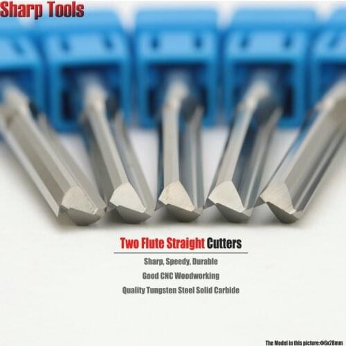 6mm Cel25-52mm 2 Flute Straight Wood Milling Cutter MDF Router Bit Solid Carbide End Mill 5pc Slot Cutting Bit CNC Engraver Tool