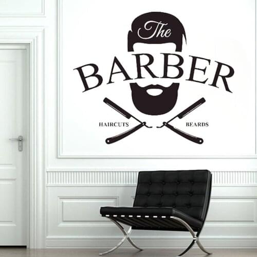 Barbershop face man pattern wall stickers Detachable vinyl decal background Decor Barbers Logo Hair Salon PVC Wall Decals G171
