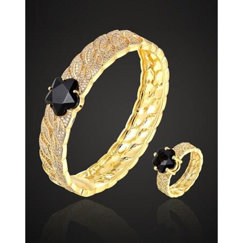 Theresa brand luxury color flower classic bangle with ring jewelry set color stone 3a cubic zircon micro pave setting bracelet