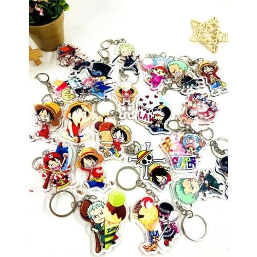 2019 Anime One Piece Luffy Zoro acrylic keychain Action Figure Sanji Nami cartoon double-sided pendant Keyring for kids party
