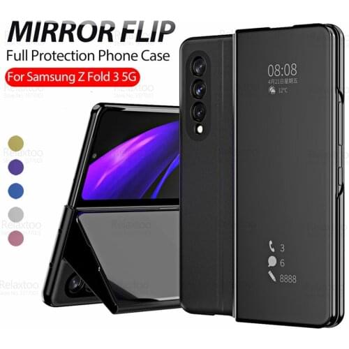 For Samsung Galaxy Z Fold3 Case Smart Mirror Flip Magnetic Phone Cover Sumsung Z Fold 3 5G ZFold3 Folder 3 Stand Protect Fundas