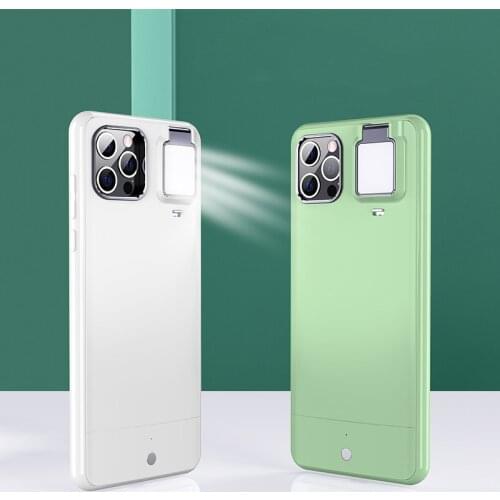 Smart Selfie Fill Light Up Phone Case For IPhone 12 11 Pro 12Pro Xs Max Xr 7 Square Light LED Phone Holder Cover For Video Live
