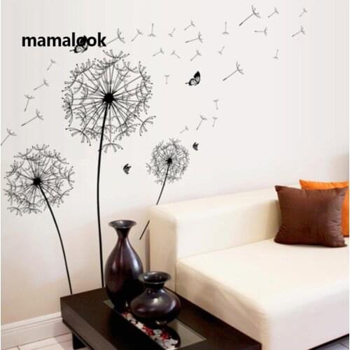 Black sticker creative Dandelion Wall Cover Decals Home Deor Removable Vinyl Stickers for Kids Room Living Room Decorations