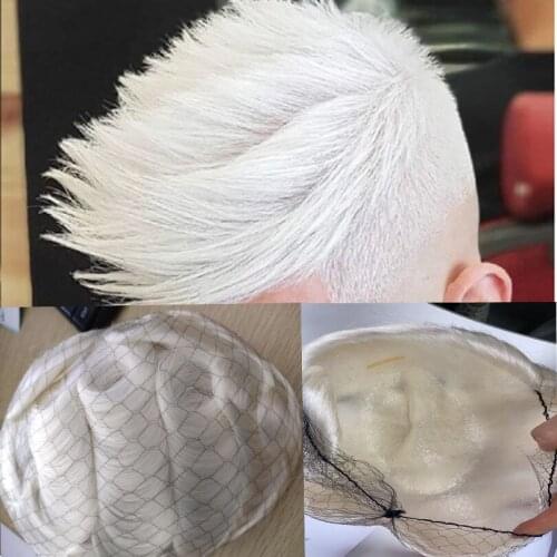 Pure White Full Pu 6Inch Medium Density Men Toupee #60 Platinum Blonde 8x10 Size Brazilian Human Hair Toupee For Men In Stock