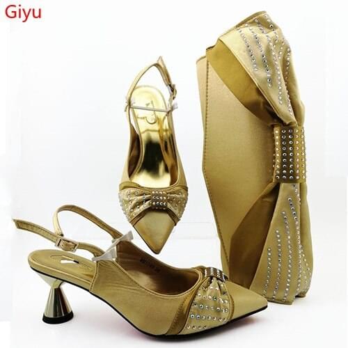 Doershow New Arrival gold Italian Shoes and Bag Sets African hot sale Shoes and Bag Sets for Party In Women Italy ShoesHBZ1-34