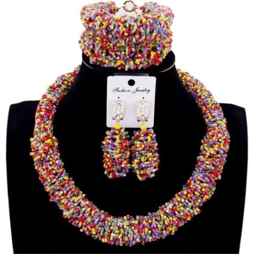 Dudo Jewelry African Beads Mix Colorful Bold Choker Necklace Set Crystal Nigerian Jewellery Set Free Shipping Wedding Party Set