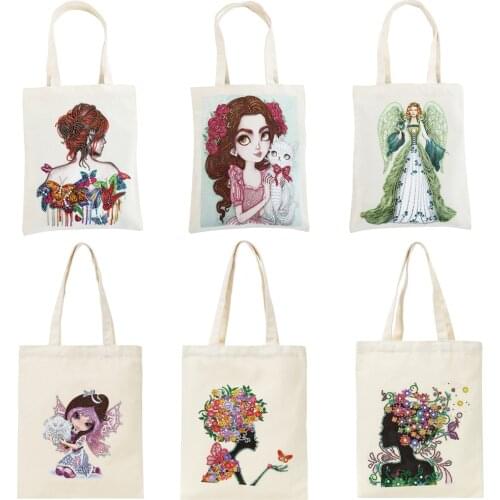 Diamond Painting Canvas Tote Bag DIY Diamond Art Handbag Foldable Storage Bag Cross Stitch Embroidery Kit Art Craft Gift