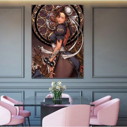 Art Nouveau ChunLi Wall Art Canvas Painting Posters Prints Anime Wall Pictures For Living Room Restaurant Decoration
