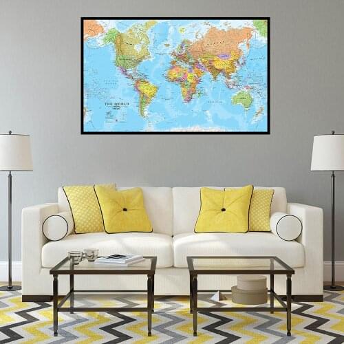 A2 Size World Political Map Non-woven Revised Map of The World Wall Decor for Culture Education Travel Art Picture Poster