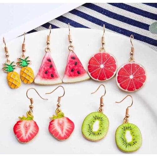 Korea New Cute Fruit Lady Earrings Strawberry Pineapple Tomato Kiwi Orange Cucumber Dragon Apple Pineapple Girl Fruit Earrings