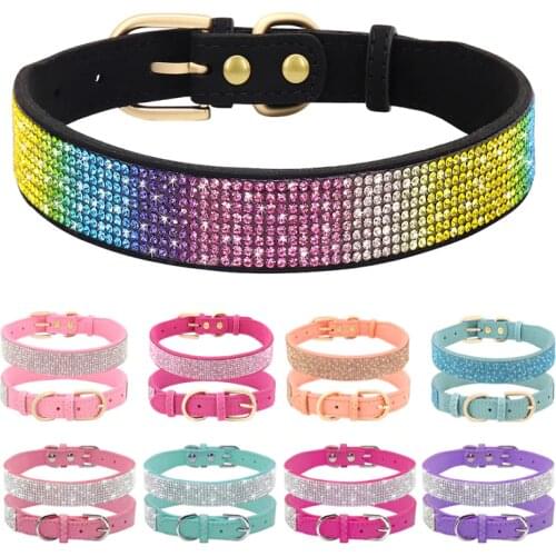 Bling Crystal Dog Collar Leather Dogs Cat Collar Collars for Small Dogs Puppy Cat Necklace Chihuahua Yorkshire Pug Beagle