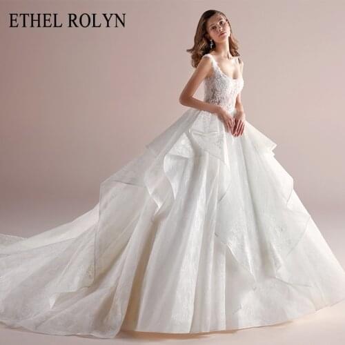 ETHEL ROLYN Lace Ball Gown Wedding Dress 2021 Backless Square Collar Princess Beading Appliques Bridal Dresses Vestido De Noiva