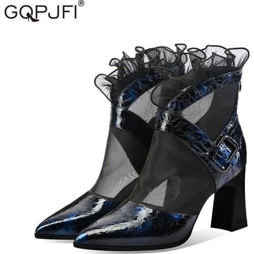 2021 Lace Baotou Roman Cool Boots Hollow Out Bare Boots High Heel Net Boots Fashion Womens Shoes Spring And Summer Short Boots