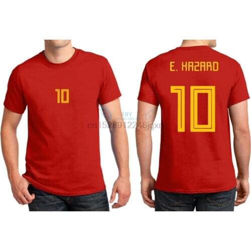 Hot 2019 Printed For Name T-Shirt Eden Hazard 10 Red Yellow T Shirt For Belgium Fans Gift