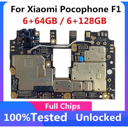 Free Shipping F1 Motherboard Original Unlock for Xiaomi Pocophone F1 Motherboard Logic Board 64G 128G Mainboard Global version