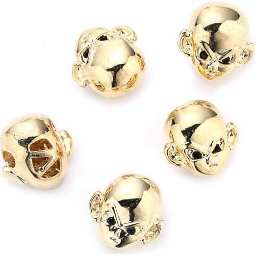 MINHIN 3Pcs Cute Monkey Head Loose Spacer Copper Beads for DIY Making Jewelry Men Necklaces Accessories Wholesale
