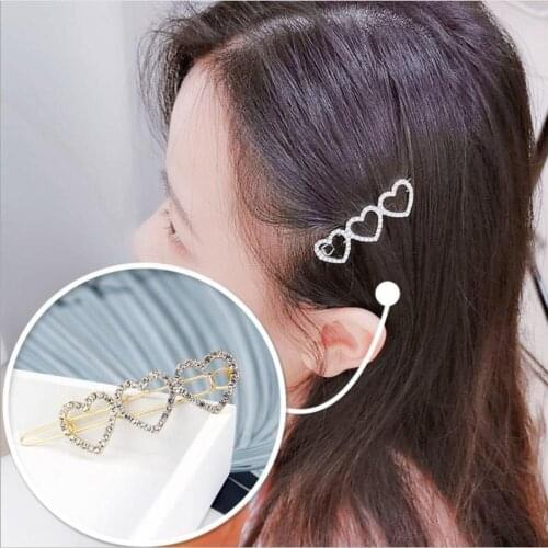 Cute Love Hear Crystal Metal Hair Clip Gold Silver Hollow Hairpin Barrettes Hair Grip Hair Accessories for Women Girls
