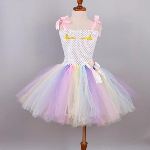 Cute Colorful Unicorn Tutu Dress Baby Girls School Performance Princess Clothes Girls Halloween Unicorn Fluffy Tutu Dress 6M-12T