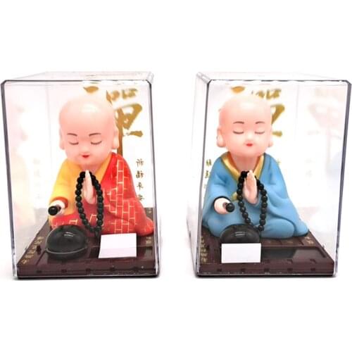 Cute Anime Car Ornament Solar Shake Head Little Monk Good Fortune Car Rearview Mirror Pendant Birthday Gift Auto Decor Accessory