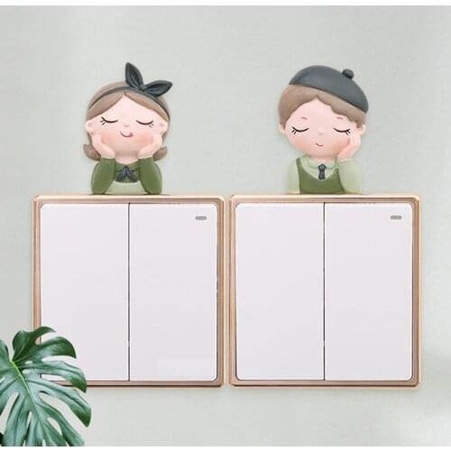 Cartoon Girl Boy Grandma Grandpa Switch Suite Room Decoration 3D Silicone Switch Stickers Socket Wall Stickers