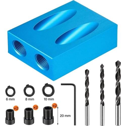 Woodworking Oblique Pocket Hole Locator Jig Kit 15 Degree Angle Drill Guide Set Hole Puncher DIY Carpentry Tools Drill Bits