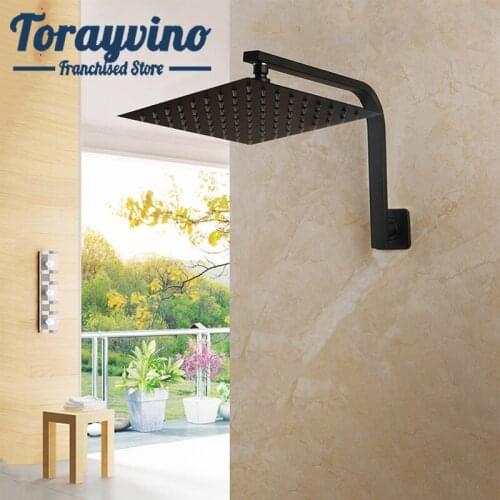 Bathroom shower head set douche wall mount shower head Luxury black brass Ultra-thin rainfall Square shower head with Shower arm