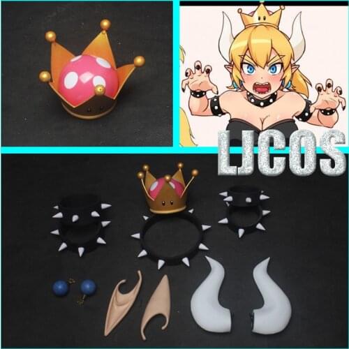 New Bowsette Princess Bowser Peach Cosplay Crown Prop Hair Wig Accessory Headwear Earring Headband horn cosplay props
