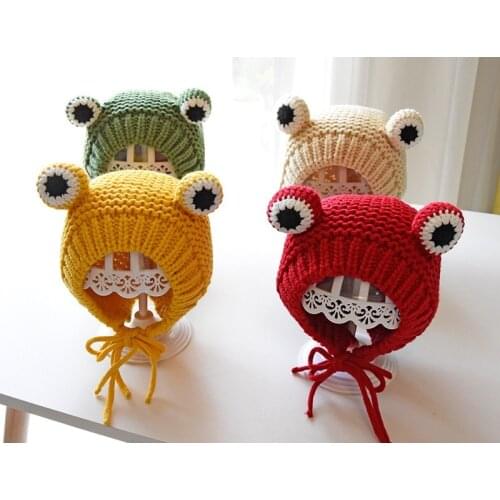 Solid color Cartoon frog knitted hat winter warm hat Skullies cap beanie hat for kid boy and girl
