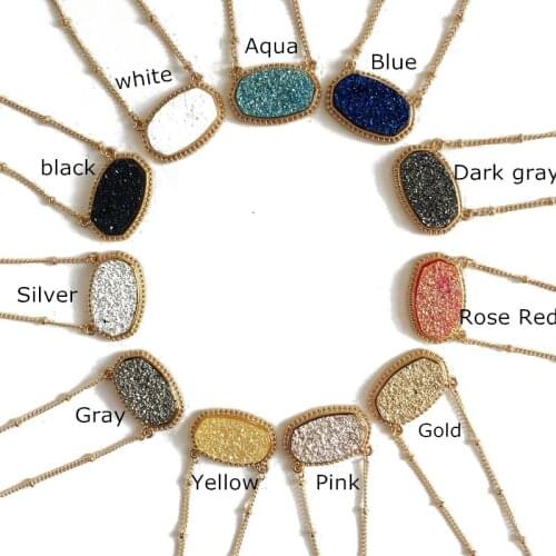 11 Colors Geometry Drusy Choker Pendant Necklace for Women Quartze Oval Pendant Druzy Necklace