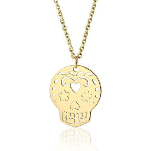 RIR Stainless Steel Minimalist Skeleton Pendant Necklace Children Kids Halloween Festival Jewelry Gifts