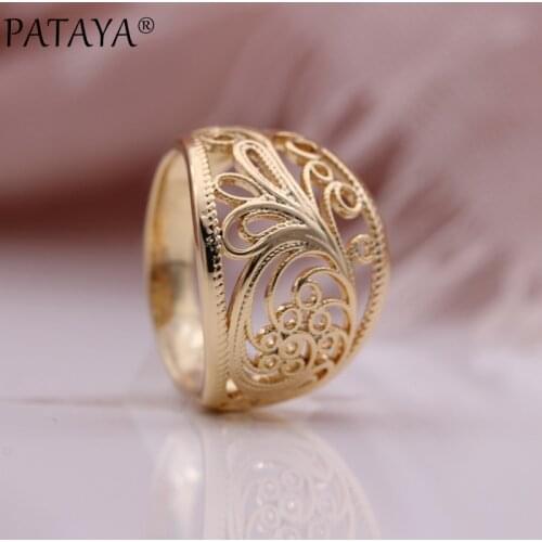 PATAYA New 585 Rose Gold Hollow Rings Women Romantic Wedding Unusual Fashion Jewelry Party Gift Engagement Trendy Unique Rings
