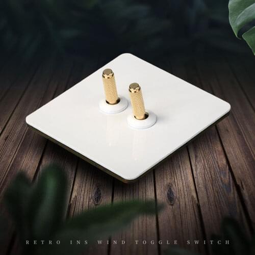 White Wall Vintage Toggle Switch 1-4 Gang 2 Way Wall Light Switch Metal Panel Brass Lever Switch Antique Decoration