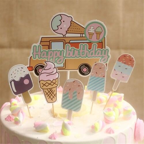 DIY Baking Ice Cream Car Plug-in Flag Summer Style Birthday Cake Decoration Birthday Party Dessert Table Summer Decoratinon