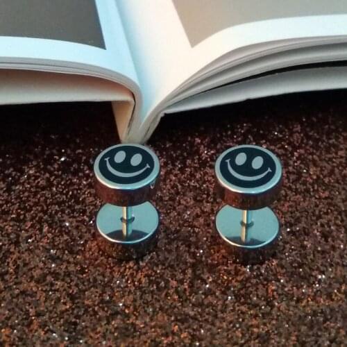 Men Ear Stud Womens Cool Simple Smiley Circle Dumbbell Disc Car Wheels Titanium Steel Ear Stud Mixed Batch