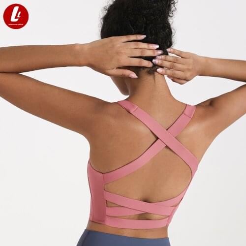 CROSS Anti-sweat Athletic Training Yoga Sport Bras Crop Top Women Buttery-soft Push Up Padded Gym Fitness Workout Bras