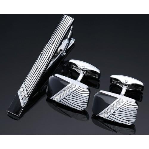 High-quality Leopard crystal Pattern Cufflinks Set Musical Instruments Tie Clip Cuff Links Match Mens Party Ceremony Shirt