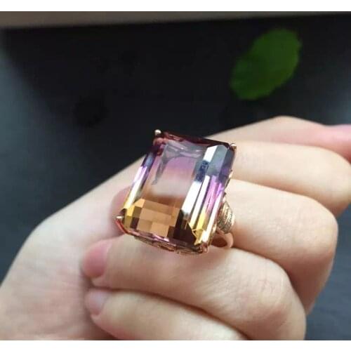 Fine Jewelry Real 18K Rose Gold Au750 Rectangle 100% Natural Ametrine Gemstone Jewellery Ring Wedding Rings for women Fine Gift