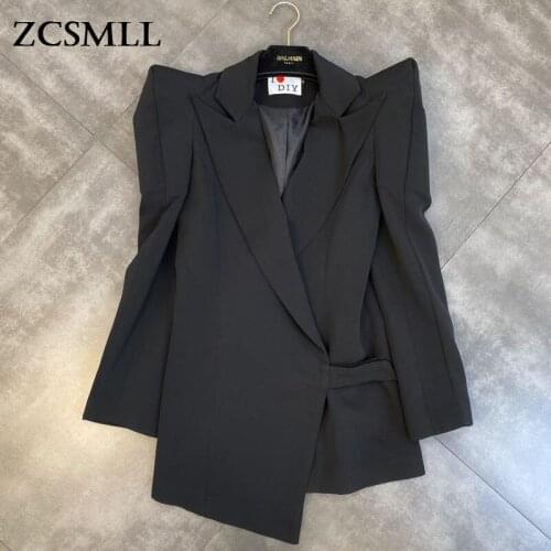 ZCSMLL Turn-down Collar Long-sleeved Three-dimensional Shoulder Pads Coat Tie Waist Catwalk Design 2021 Autumn Winter Jacket