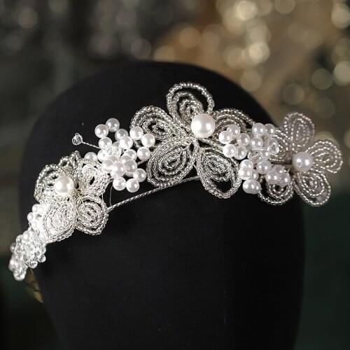 Pearls Beaded Tiaras and Crowns Rhinestone Headbands for Women Bride Wedding Hair Accessories Super Fairy Hairbands Hair Jewelry