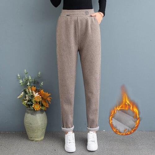 Womens Fashion Harem Pants 2020 Autumn Winter Elastic Waist Solid Pencil Pants Office Casual Trousers Warm Pants for Women