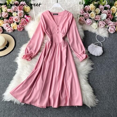 Dresses for Women V Neck Elegant Fashion Korean Style Long Sleeve Y2k Clothing Women Vintage Vestido De Mujer Sexy Dress Female