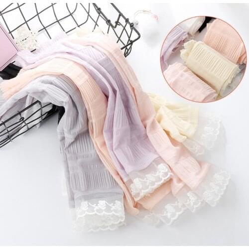 Women UV Protection Ice Silk Ruched Arm Sleeves Cover Floral Lace Splicing Solid Color Driving Cycling Sunscreen Gloves