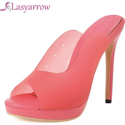 Lasyarrow Summer New Women Slippers Mule High Heels Shoes Sandals Sexy Thin Heel Slides Party Dress Zapatillas Mujer Casa