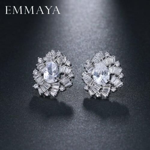 EMMAYA New Unique Design Sliver Color AAA CZ Cubic Zirconia Wedding Stud Earrings for Women