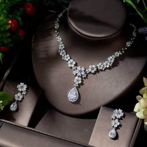 HIBRIDE Flower Shape Simple Design Necklace And Earrings Set Women Bridal Party Wedding Girlfriend Gift Conjunto de joyas N-1392