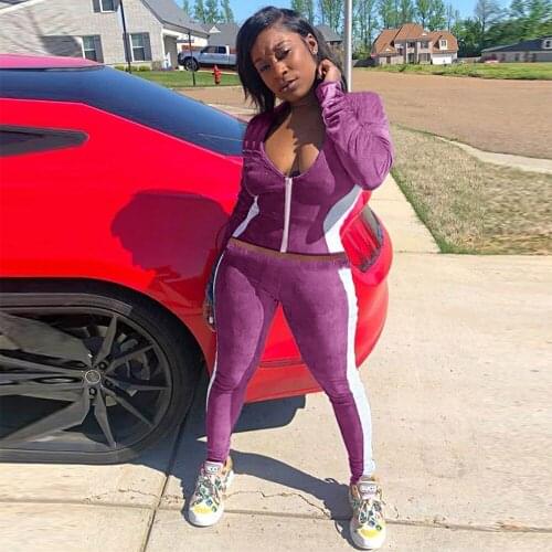 Contrast Color Patchwork Two Piece Sweatsuit Womens Clothing 2021 Zipper Up Full Sleeve Crop Top & Pencil Legging Co-ord Sets