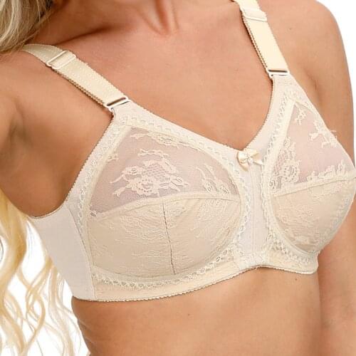 Unlined Lace Bra Full Coverage Beige Plus Size Women Ultra Thin Wireless Adjusted-straps Big Minimizer Bras Size B C D DD E Cup
