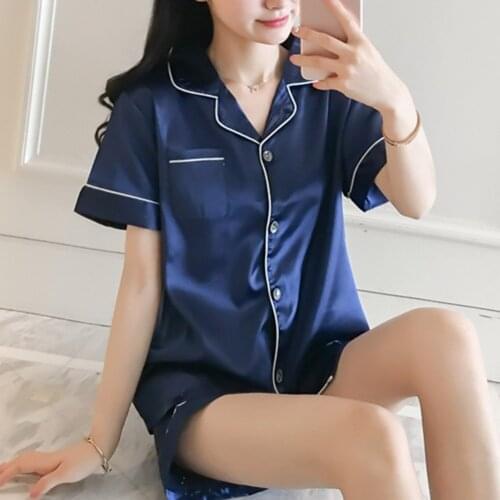 Ladies Comfortable Pajama Set Sleepwear Indoor Pijama Mujer Women Short Sleeves Tops Shorts Pajamas Suit