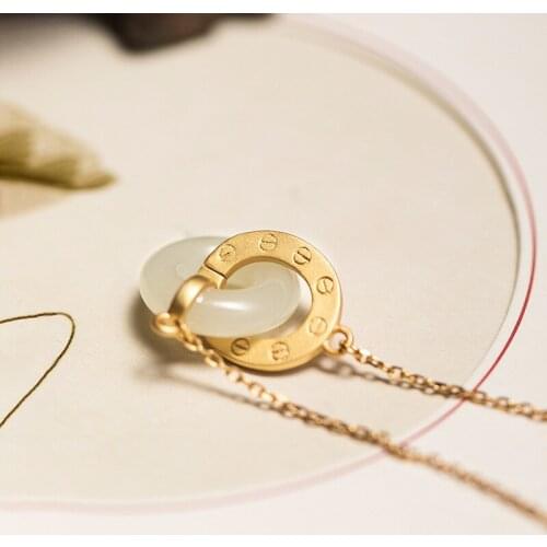 14k Yellow Gold Necklace for Women Green Jade Pendant Jewelry charm Necklace Women Diamond Valentines Day Fine Jewelry Gifts